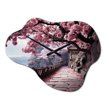 Japon Art Cherry Blossom Pink Path - Asymmetric Metal Wall Clock