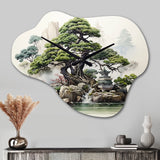 Japon Art Meditative Green Bonsai II - Asymmetric Metal Wall Clock