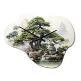 Japon Art Meditative Green Bonsai II - Asymmetric Metal Wall Clock