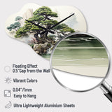 Japon Art Meditative Green Bonsai II - Asymmetric Metal Wall Clock
