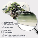 Japon Art Meditative Green Bonsai II - Asymmetric Metal Wall Clock