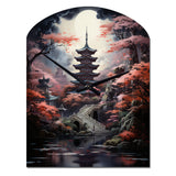 Japon Art Mystical Pagoda - Asymmetric Metal Wall Clock