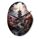 Japon Art Mystical Pagoda - Asymmetric Metal Wall Clock