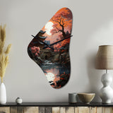 Japon Art Shrine At Twilight II - Asymmetric Metal Wall Clock