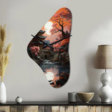 Japon Art Shrine At Twilight II - Asymmetric Metal Wall Clock