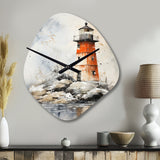 Lighthouses By The Cliff II - Asymmetric Metal Wall Clock