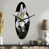 Black White Lily Exquisite I - Asymmetric Metal Wall Clock