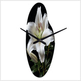 Black White Lily Exquisite I - Asymmetric Metal Wall Clock