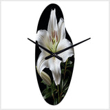 Black White Lily Exquisite I - Asymmetric Metal Wall Clock