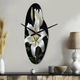 Black White Lily Exquisite II - Asymmetric Metal Wall Clock