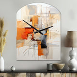 Orange Grey Line Art Abstract Expressionism - Asymmetric Metal Wall Clock