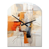 Orange Grey Line Art Abstract Expressionism - Asymmetric Metal Wall Clock