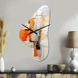 Orange Grey Line Art Abstract Expressionism - Asymmetric Metal Wall Clock