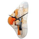 Orange Grey Line Art Abstract Expressionism - Asymmetric Metal Wall Clock