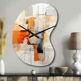 Orange Grey Line Art Abstract Expressionism - Asymmetric Metal Wall Clock