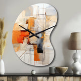 Orange Grey Line Art Abstract Expressionism - Asymmetric Metal Wall Clock