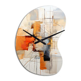 Orange Grey Line Art Abstract Expressionism - Asymmetric Metal Wall Clock