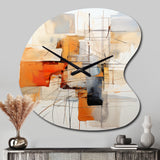 Orange Grey Line Art Abstract Expressionism - Asymmetric Metal Wall Clock