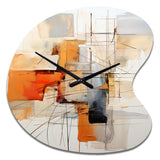 Orange Grey Line Art Abstract Expressionism - Asymmetric Metal Wall Clock