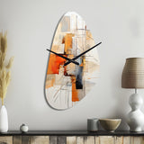 Orange Grey Line Art Abstract Expressionism - Asymmetric Metal Wall Clock