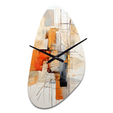 Orange Grey Line Art Abstract Expressionism - Asymmetric Metal Wall Clock