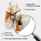 Orange Grey Line Art Abstract Expressionism - Asymmetric Metal Wall Clock