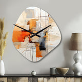 Orange Grey Line Art Abstract Expressionism - Asymmetric Metal Wall Clock