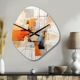 Orange Grey Line Art Abstract Expressionism - Asymmetric Metal Wall Clock
