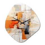 Orange Grey Line Art Abstract Expressionism - Asymmetric Metal Wall Clock