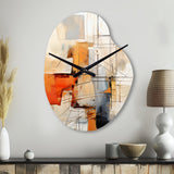 Orange Grey Line Art Abstract Expressionism - Asymmetric Metal Wall Clock