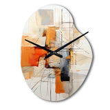 Orange Grey Line Art Abstract Expressionism - Asymmetric Metal Wall Clock