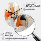 Orange Grey Line Art Abstract Expressionism - Asymmetric Metal Wall Clock