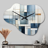 Blue Grey Line Art Abstract Geometrics I - Asymmetric Metal Wall Clock