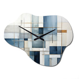 Blue Grey Line Art Abstract Geometrics I - Asymmetric Metal Wall Clock