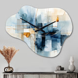 Blue Grey Line Art Abstract Geometrics II - Asymmetric Metal Wall Clock