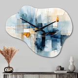 Blue Grey Line Art Abstract Geometrics II - Asymmetric Metal Wall Clock