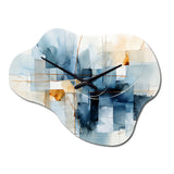 Blue Grey Line Art Abstract Geometrics II - Asymmetric Metal Wall Clock