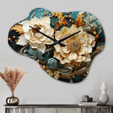 White Teal Line Art Natures Textures II - Asymmetric Metal Wall Clock