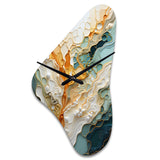 Orange White Line Art Organic Abstraction - Asymmetric Metal Wall Clock