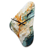 Orange White Line Art Organic Abstraction - Asymmetric Metal Wall Clock