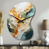 Orange White Line Art Organic Abstraction - Asymmetric Metal Wall Clock
