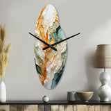 Orange White Line Art Organic Abstraction - Asymmetric Metal Wall Clock