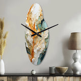 Orange White Line Art Organic Abstraction - Asymmetric Metal Wall Clock