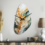 Orange White Line Art Organic Abstraction - Asymmetric Metal Wall Clock