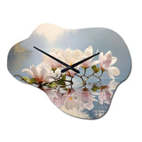 White Grey Magnolias Magnolia Reflections I - Asymmetric Metal Wall Clock