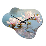 White Grey Magnolias Magnolia Reflections II - Asymmetric Metal Wall Clock