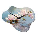 White Grey Magnolias Magnolia Reflections II - Asymmetric Metal Wall Clock