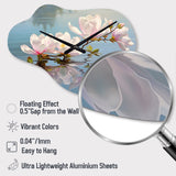 White Grey Magnolias Magnolia Reflections II - Asymmetric Metal Wall Clock