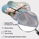 White Grey Magnolias Magnolia Reflections II - Asymmetric Metal Wall Clock