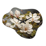 White Green Magnolias Magnolia Serenity - Asymmetric Metal Wall Clock